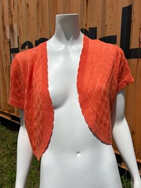 Short-Sleeve Orange Cropped Cardigan Bolero